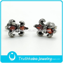 TKB-0085 High Polish Stainless Steel Studs Earrings Punk Cubic Zirconia Men's Knight Fleur De Lis Jewelry